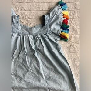 Tucker + Tate Rainbow Colored Tassel Chambray Top Blouse Square Neck Girls 8